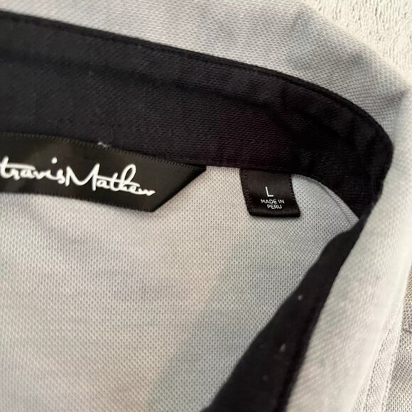 Travis Mathew Mens Large Golf Polo Performance Shirt Pocket Salad Days Gray Blue - Picture 9 of 10
